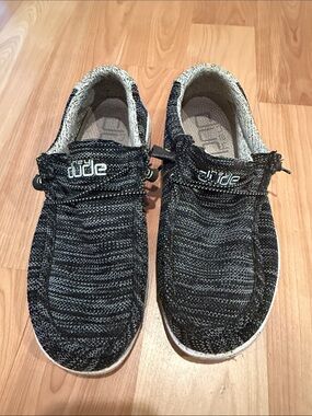 Hey Dude Black and Gray Knit Slip-On Sneakers